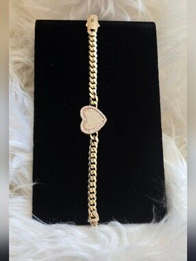 🔥8"Gold Plated Shiny Pink Heart Pave Bracelet